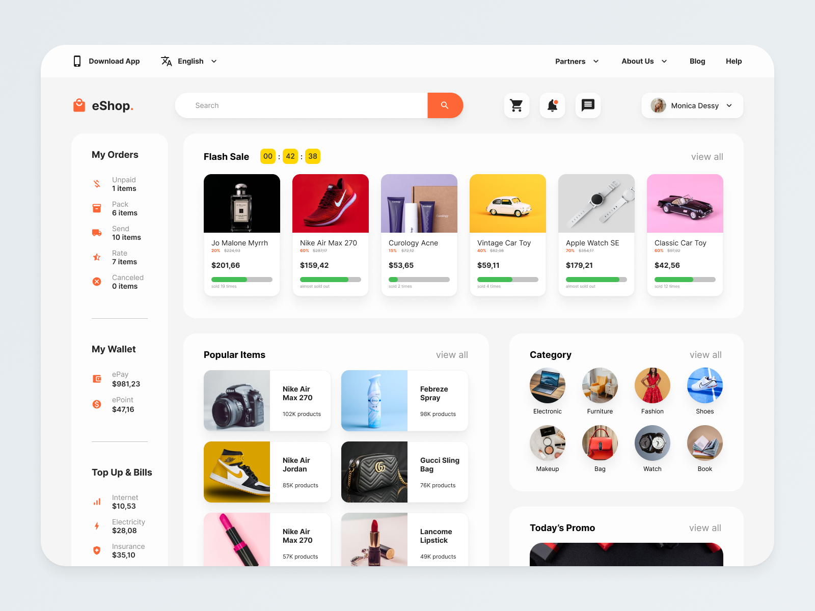 Mockup of eShop website