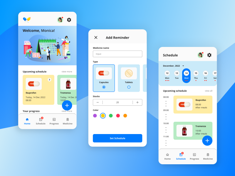 Mockup of Med Reminder app